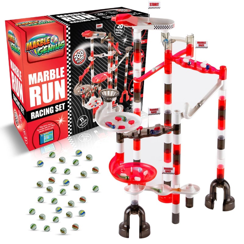 Marble Genius Marble Run Racing Set: 200-Piece Marble Run Racing Set Toys for Kids, Marbles Maze Tower Building Blocks, Marbles Race Track Rolling Game, Educational Learning STEM Toy Gift - Image 1